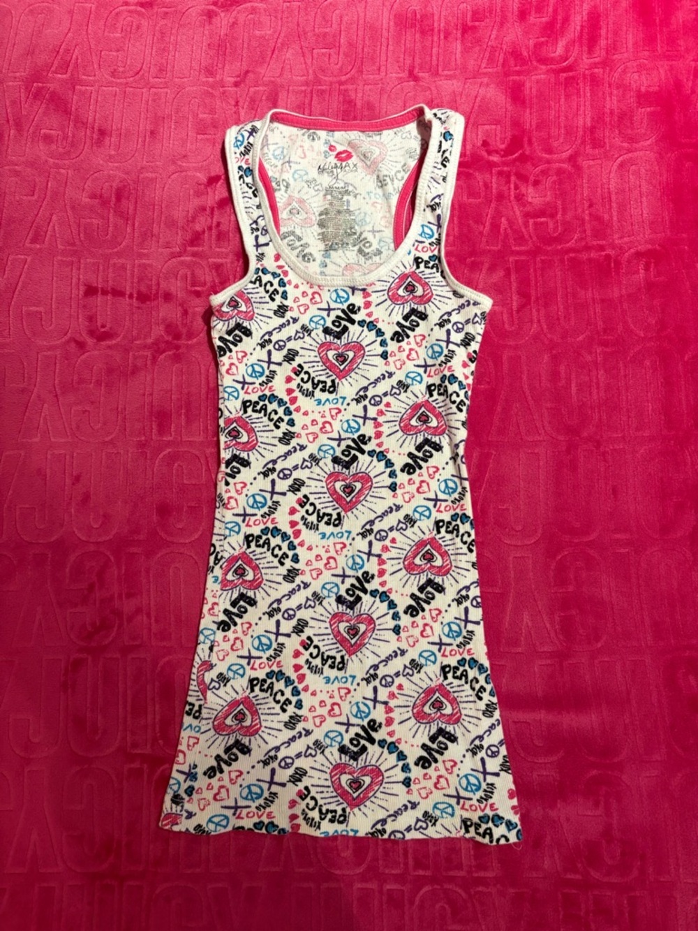 Y2K Miley Cyrus Max Azria Love Peace Graphic Fitted Tank Top